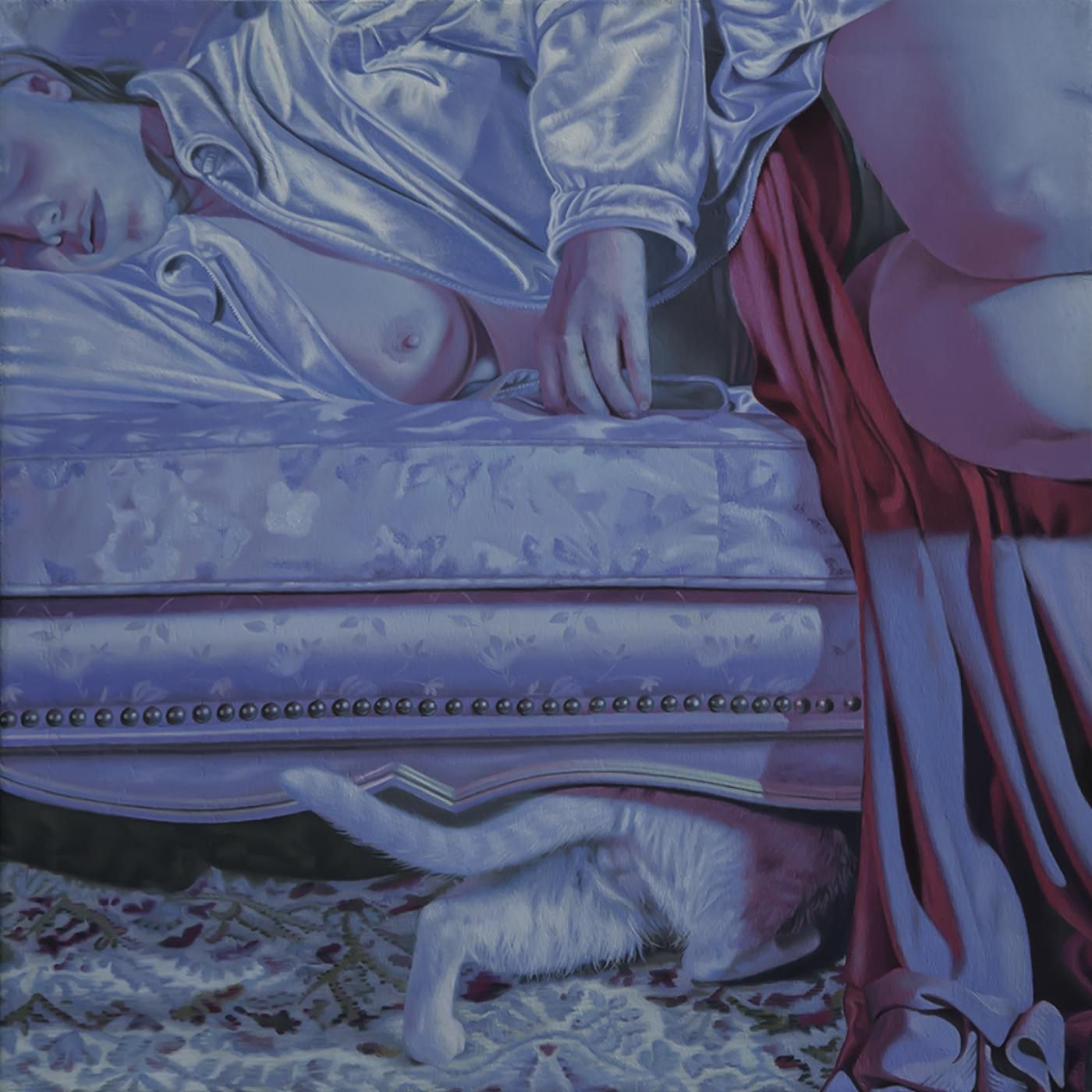 desnudo mujer oleo gato escondido